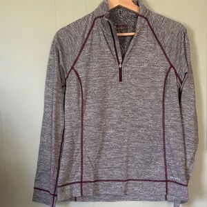 Orvis Gray Quarter-Zip Sweatshirt with Maroon Contrast Stitching trout bum
